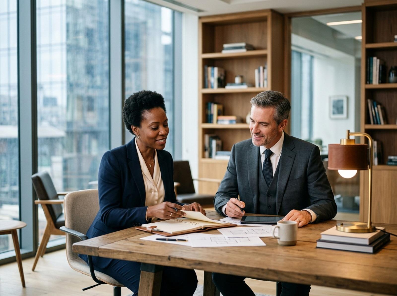 Partners reviewing documents in an elegant office
