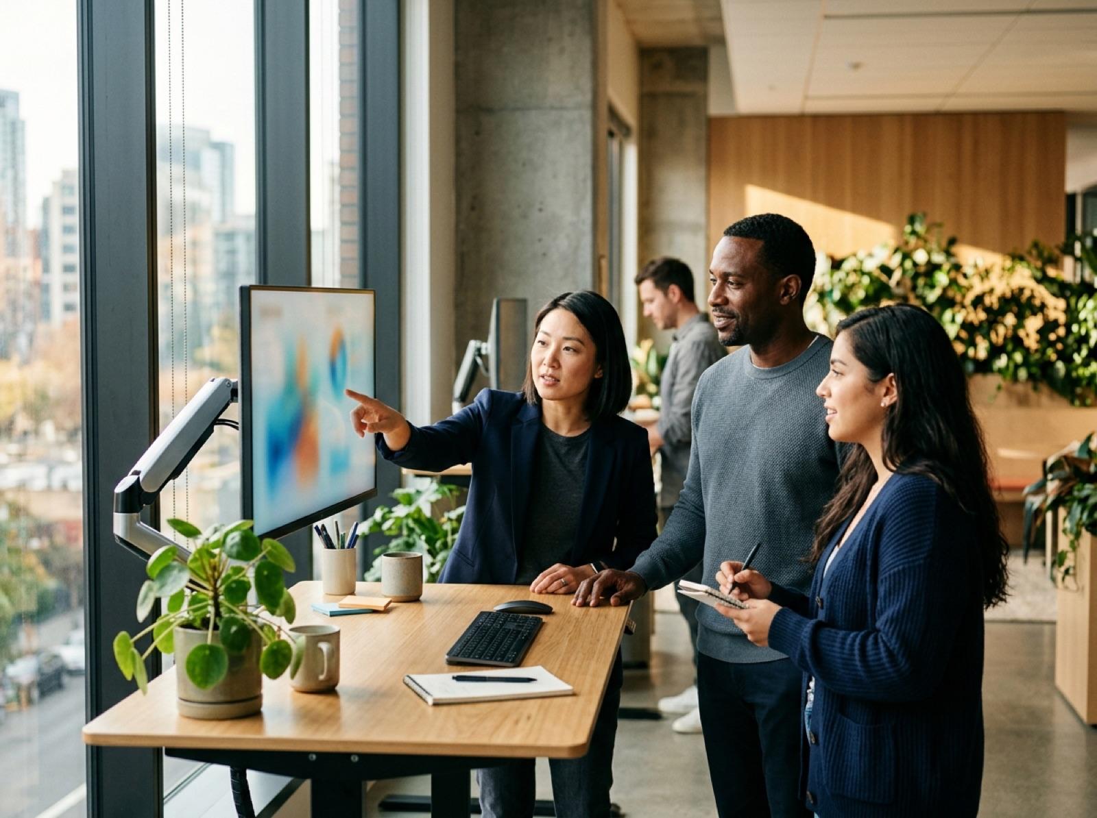 Product team reviewing performance dashboards together