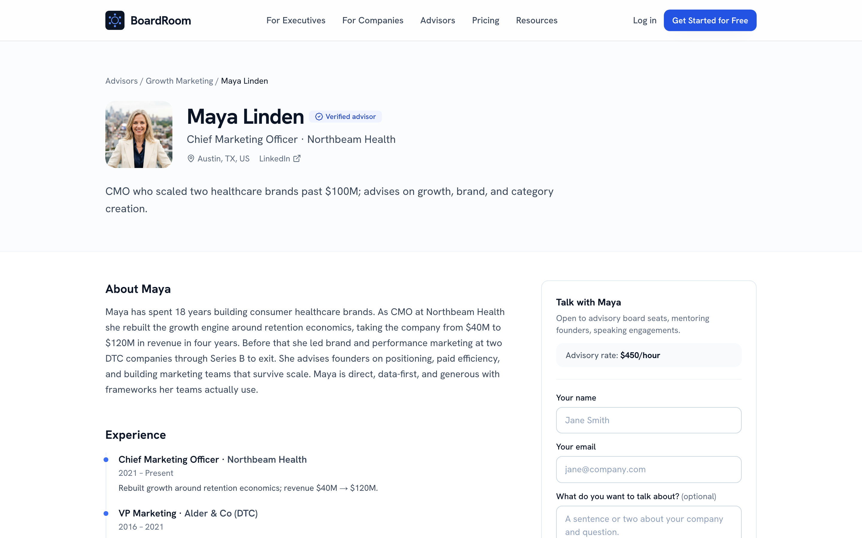 An example executive profile