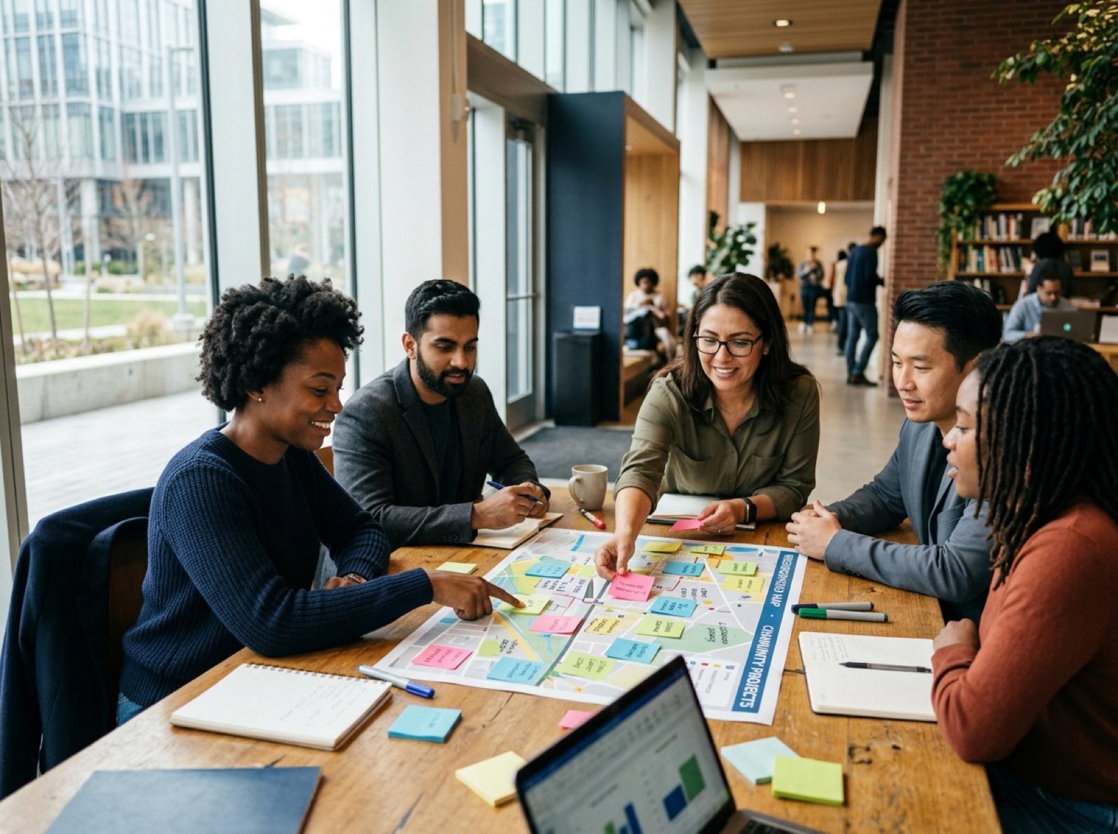 Nonprofit team planning around a table